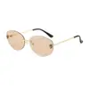Gafas de Sol Retro sin Marco para Mujer, Gafas de Alta Gama con Forma Ovalada, Vacaciones en la Playa, Anti-UV, Tendencia de Gafas de Moda