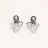 Pendientes Populares de Perlas con Lazo Totalmente Incrustados de Diamantes, Pendientes de Moda Exquisitos de Dos Formas de Llevar, Pendientes Retro Franceses