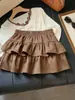 Minifalda de gamuza con volantes estilo vintage francés para mujer, nueva de otoño, de cintura alta, adelgazante, línea A, falda de capas tipo pastel