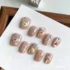 Arte de uñas puro hecho a mano nuevo uso de uñas sueño rosa lindo blanco pintado a mano lazo parche de uña desmontable
