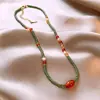 Collar de Ágata Estilo Chino Retro Perla de Agua Dulce Cuentas de Arroz Importadas Cadena para Clavícula con Cuentas Collar de Titanio Esmeralda para Mujer