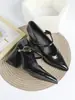 Zapatos de Tacón Alto Europeos y Americanos de Comercio Exterior Transfronterizo para Mujer, Zapatos Mary Jane de Punta Estilo Francés, Zapatos de Cuero de Tacón Alto de Moda Otoñal