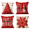 Funda de almohada de venta caliente transfronteriza con diseños temáticos de árbol de Navidad, renos, copos de nieve y rojo para decoración ambiental, fundas de cojín personalizadas al por mayor
