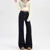 Calça jeans azul denim boca de sino para mulheres, nova coleção primavera e outono 2026, tamanho petite, estilo retrô, caimento solto, efeito emagrecedor, calça pantalona boca de sino larga