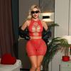 Conjunto Sexy de Lingerie Azul Real Europeu e Americano Justo com Strass, Saia de Cintura Baixa Sexy Transparente Tze071