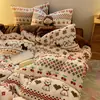 Conjunto de Roupa de Cama de Quatro Peças em Lã de Leite Espessa Estampa Fair Isle Lençóis e Capas de Edredom Alta Gramatura Quente Conjunto para Dormitório Estudantil