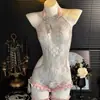 Lencería sexy para mujer, con diseño de botones, flecos, malla transparente y body de una pieza, que ofrece un look seductor y lindo, con una sensación cómoda y atractiva, perfecto como conjunto de pijama