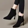 Botines cortos de ante para mujer petite, con tacones finos, nuevo estilo invierno 2026, versátiles y elegantes, botines estilo Martin de tacón alto y forrados