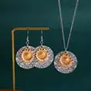 Estilo Bohemio Europeo y Americano Pendientes de Girasol Bicolores Traje de Collar Pendientes Redondos Geométricos Retro Joyería para Mujer