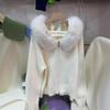 Suéter Tricot Zíper Cor Sólida Outono Inverno Novo Estilo Europeu e Americano Cardigan Feminino Jaqueta com Capuz Gola de Pelo Manga Longa Solta