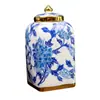 Porcelana Azul y Blanca Casa con Tapa Jarra General Cerámica de Alta Gama Florero Adornos de Entrada Sala de Estar Decoración de Hotel Artesanías Venta al por Mayor