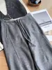 ¡Altamente Recomendado! Pantalones de Lana Grises con Caída de Pierna Ancha para Mujer, Nueva Moda Otoñal de Cintura Estrecha con Cordón, Pantalones Scimitar