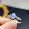 Anillo de Plata de Ley S925 Incrustado con Piedra Lunar Azul Natural Anillo para Mujer Apertura Ajustable Cruz Extranjera Venta al por Mayor Transfronteriza