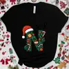 Camiseta Navideña para Mujer con Gráfico de Letra A-Z, Estampado de Letra de Papá Noel, Top Casual para Fiesta Navideña