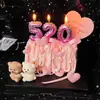 520 Decoración de Pastel de Oso de San Valentín Moderna Corazón de Confesión de Pareja Globo de Amor Velas Topper