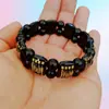 Pulsera Imitación Ónix Negro Seis Caracteres Manyan Doble Fila para Pareja Hombres y Mujeres Imitación Obsidiana Fila de Mano Fila Cuadrada Pulsera Bronceada Viaje