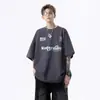 Camiseta Corta de Manga Corta Estilo Motero Atractivo de Marca de Moda Americana para Hombres y Mujeres Verano Calle Alta Estampado de Letras Casual Manga de Cinco Puntos