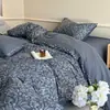Suave y amigable con la piel, grado A, engrosado, todo algodón, cepillado, juego de cuatro piezas, algodón puro, estampado fresco, estilo de cuatro estaciones, juego de tres piezas para dormitorio