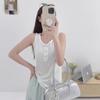 Chaleco de Tencel con Cuello en U y Botones de Concha para Mujer en Verano, Transpirable, Holgado y Ceñido, Camiseta de Tirantes para Capa Interior, Prenda Exterior Delgada