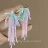 Pendientes Largos con Borla de Flor de Zirconia con un Toque de Lujo Ligero y de Alta Gama, Pendientes de Artesanía Pesada Estilo Bosque, Modernos y de Diseño Único