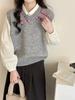Chaleco de Punto Bordado con Cuello en V Estilo Universitario Transfronterizo para Mujer 2025 Otoño e Invierno Nuevo Chaleco de Punto Suelto para Superponer