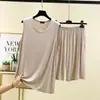 Conjunto de Chaleco de Modal Holgado para Hombre Verano Color Sólido Sin Mangas Camisa Base Pantalones de Cinco Puntos Conjunto de Dos Piezas para Casa
