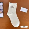 Calcetines Blancos Holgados para Mujer de Algodón Absorbentes del Sudor Transpirables Elásticos Borde Enrollado Calcetines de Media Pantorrilla Lindo Patrón de Dibujos Animados Calcetines Casuales
