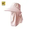 Sombrero de Sol de Verano para Mujer con Ala Ancha, Mascarilla Facial, Protección Integrada para el Cuello, Transpirable, Anti-UV, Sombrero de Pescador, Sombrero Plegable para Exteriores
