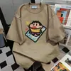 Camiseta de Manga Corta con Estampado de Letras de Dibujos Animados de Diseño Nicho Retro Americano para Mujer Verano Casual Holgada Cuello Redondo