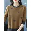 26 Suéter de Punto para Mujer Otoño/Invierno con Jacquard de Mariposa, Bloques de Color Cuello Redondo, Elegante y de Moda, Jersey Pullover de Manga Larga que Reduce la Edad