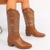 Otoño e Invierno Nueva Llegada Botas Botas Largas para Mujer Vintage Boca en V Tacón Medio Bordadas Botas Vaqueras del Oeste de Media Caña Botas de Caballero