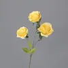 Flor Artificial Rosa Redonda de Três Cabeças Flor Artificial Arranjo de Casamento Flor de Rosa Única Enfeites de Sala de Estar Flor de Seda Flor Decorativa Casamento