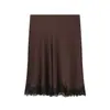 Ropa Europea y Americana Transfronteriza para Mujer Aliexpress Ins Popular Moda Falda Recta con Dobladillo de Satén y Encaje