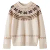 Suéter infantil de cashmere estilo Fair Isle retrô, unissex, para meninos e meninas, bebê, padrão jacquard, top de malha macia de cashmere de cabra, outono e inverno