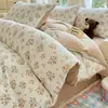 Jialiya Nube-Siente Doble Capa Gasa Juego de Cuatro Piezas Sencillo Agradable a la Piel Transpirable Juego para Dormir Desnudo Sábana Funda de Edredón Ropa de Cama