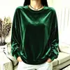 Roupas Femininas Outono/Inverno 2026 UE Estação Independente Amazon Camiseta Casual de Veludo com Gola Redonda e Manga Longa para Mulheres