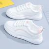Versión coreana de zapatos casuales de estudiante con cordones de punta redonda, zapatos de tablero con combinación de colores, zapatos blancos nuevos de otoño y primavera para mujer, venta al por mayor de comercio exterior 2025