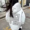 Moletom com Capuz Bordado de Letra Estilo Retrô Americano para Homens e Mulheres, Moletom Esportivo Pesado para Primavera e Outono, Moletom Solto de Manga Longa para Casal