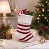 Decoración Navideña Tejida Pequeña Bota de Navidad Rayas Rojas y Blancas Colgante de Mini Calcetín Bolsa para Guardar Dulces y Regalos