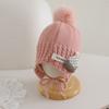 Chapéus Infantis para Meninos e Meninas com Etiqueta de PomPom, Chapéus de Tricô Infantis Casa Pequena Outono e Inverno, Chapéus de Puxar à Prova de Vento com Borda Enrolada Estilo Japonês