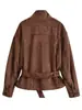 Ropa de mujer de venta caliente transfronteriza en Amazon para el otoño de 2026: Chaqueta simple, retro, de cuello alto, que ciñe la cintura con detalle de corbata, creando una silueta más corta