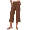 Comércio Exterior Amazon Transfronteiriço Primavera e Verão Venda Quente Moda Casual Cor Sólida Algodão e Linho Bainha Cruzada Calças Cropped Femininas