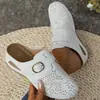 Comercio transfronterizo, ocio, Baotou, medias zapatillas para mujer, 2024, nuevas cuñas con cordones, estilo europeo y americano, zapatillas huecas de talla grande