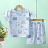 Nuevo traje de algodón de verano para niños, conjunto fino de dibujos animados de manga corta y pantalones cortos para niños y niñas, ropa de casa de manga media para bebé
