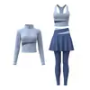 Conjunto de Fitness para Mujer Cardigan de Yoga de Manga Larga Pantalones Falda Falsos de Dos Piezas Cubre Imperfecciones Adelgazante Alta Elasticidad Ropa de Running Yoga Conjunto de Dos Piezas