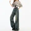 Jeans de pierna ancha estilo retro americano desgastado para mujer, nuevo estilo de verano 2026 delgado, no ajustados, pantalones ligeramente acampanados
