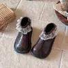 Botas de cuero para niñas estilo coreano, botines Chelsea infantiles de otoño, botines sencillos estilo princesa con ribete de encaje, zapatos de bebé, botines
