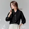 Blusa Profesional para Mujer de Manga Larga con Botón Dorado en Forma de Corazón Estilo Francés, Versátil, Corte Holgado, Nueva de Primavera y Otoño