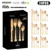 Cubiertos de Acero Inoxidable Transfronterizo de Amazon Cuchillo y Tenedor 1010 Cuchillo, Tenedor y Cuchara de Estilo Occidental Juego de 24 Piezas Cuchillo y Tenedor para Carne Caja de Regalo