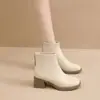 Botines de tacón medio con forro de felpa para mujer, nueva colección otoño/invierno 2026, estilo de bota individual, botines ajustados con forro de felpa estilo francés, tacón grueso, botas estilo Martin para mujer